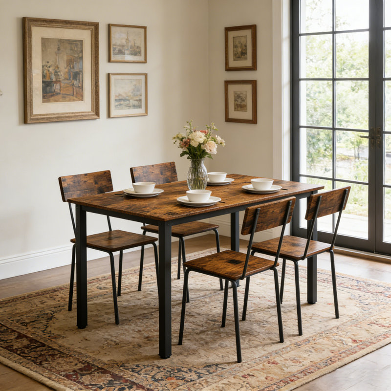 Ensemble de salle à manger moderne 5 pièces en métal et bois - table avec 4 chaises assorties