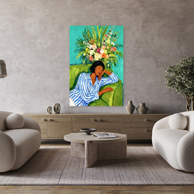 «Sleeping Woman Blooms», art mural contemporain, H 48 po x l 32 po