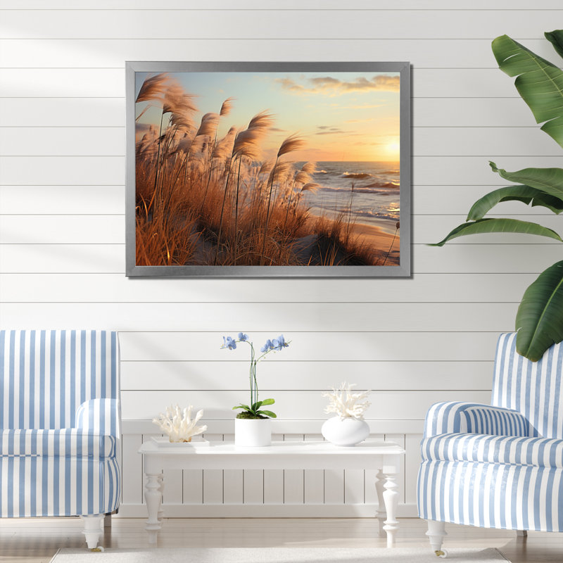Amaaya Photo Beach Grass I sur impression sur toile, H 24 po x l 32 po x P 1 po, Cadre photo argenté