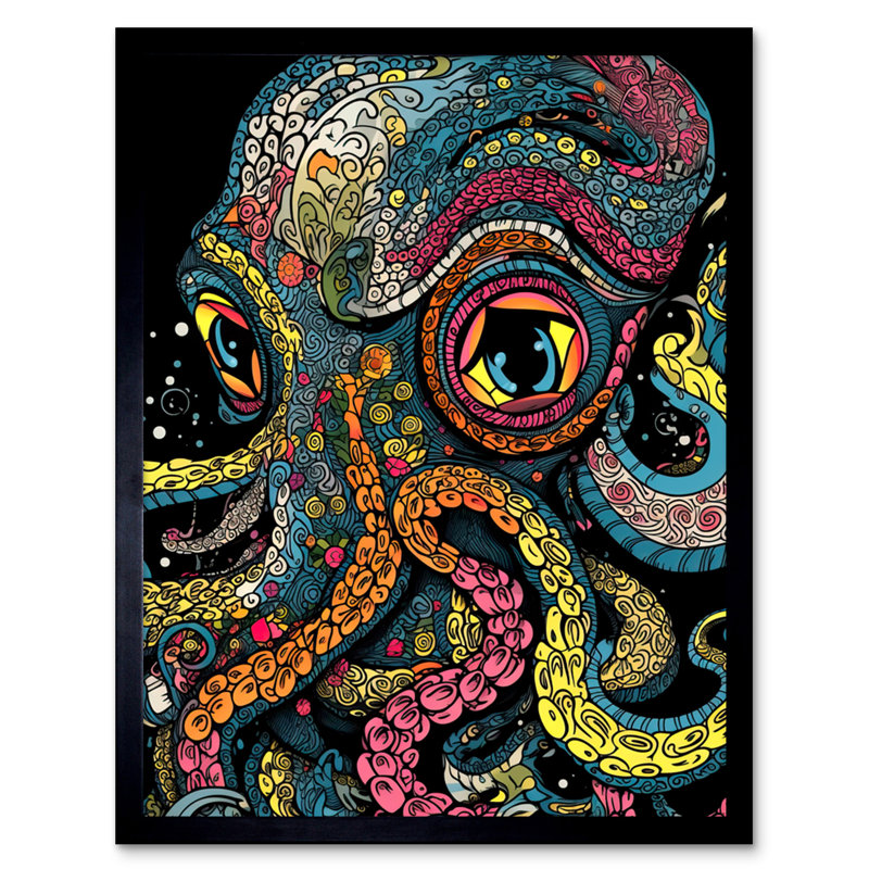 Borgwald Octopus Colourful Psychedelic Patterns Sea Ocean - Single Picture Frame Print