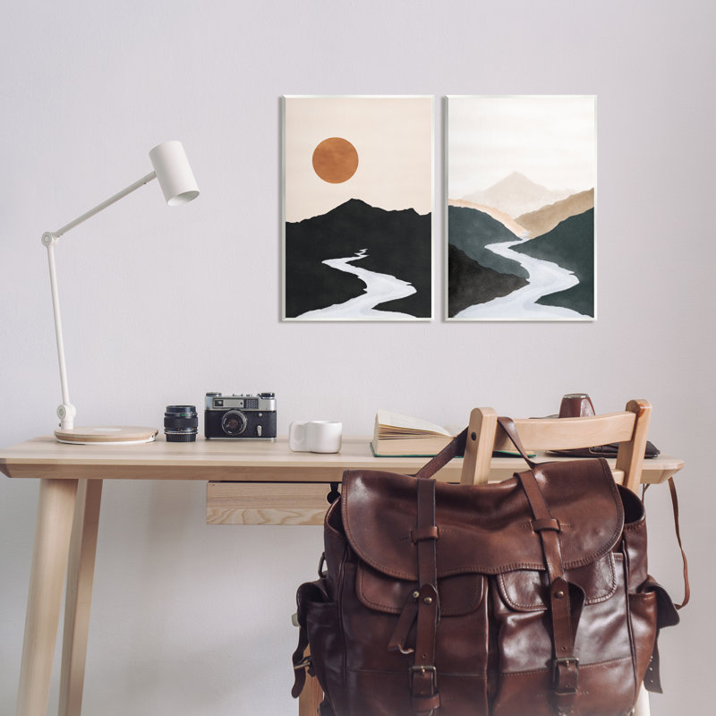 Rivière qui coule dans un paysage de montagne à distance par JJ Design House LLC - Peinture sur panneau de fibres à densité moyenne