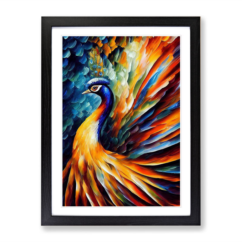 Peacock Portrait No.2 - Single Picture Frame Painting, 64cm H x 46cm W x 2cm D, Black Framed