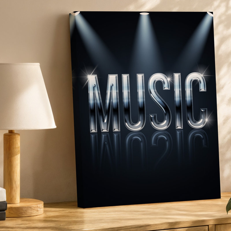 La toile crée un design moderne et élégant mettant en vedette le mot «musique» dans un art mural, H 20 po x l 30 po