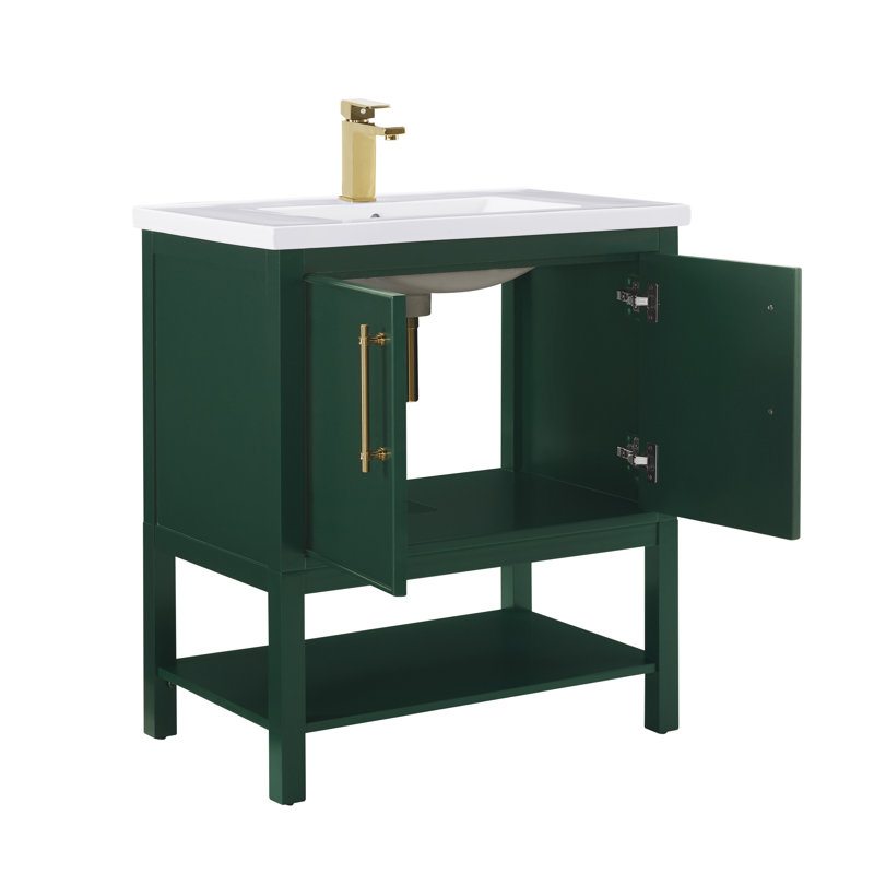 Ensemble de meuble-lavabo simple 30 po Jewell, Vert forêt / laiton antique