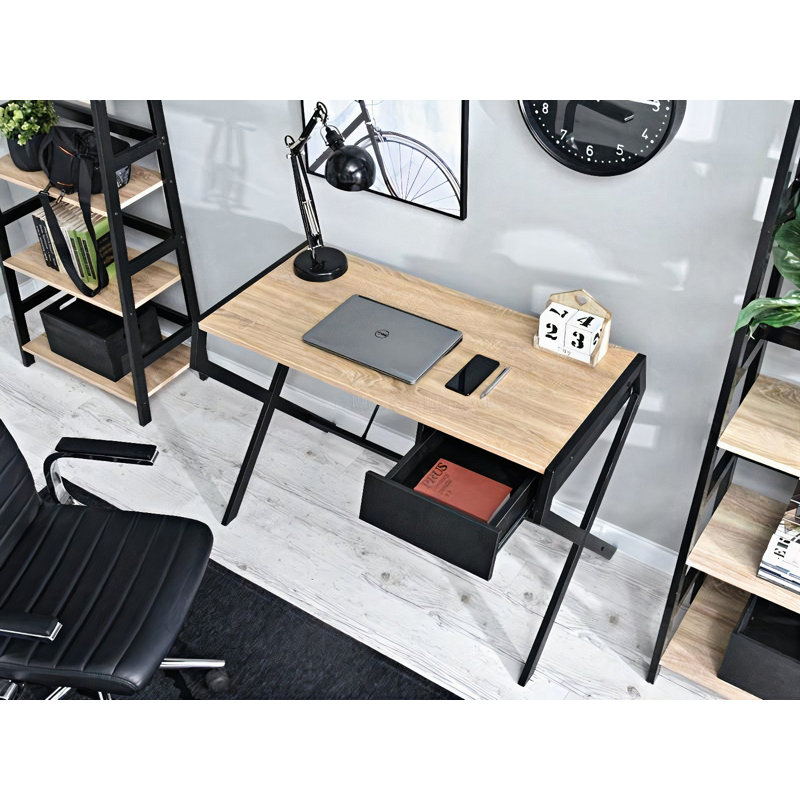 Designo Metal Base Writing Desk, Black, Oak