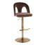 Tabouret de bar réglable en métal doré et velours espresso avec repose-pieds arrondi en T - ensemble de 2-1897948871