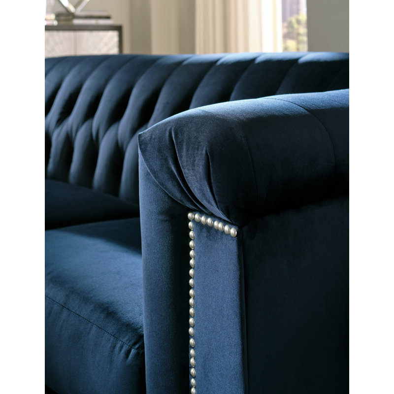 Ioar Upholstered Sofa, Navy Blue Polyester