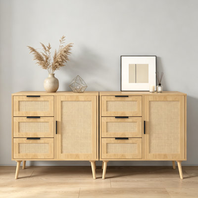 Dresser,Bedroom Dresser,Chest Of Drawers,Dresser With Rattan And Wood For Bedroom,Corner Cabinet