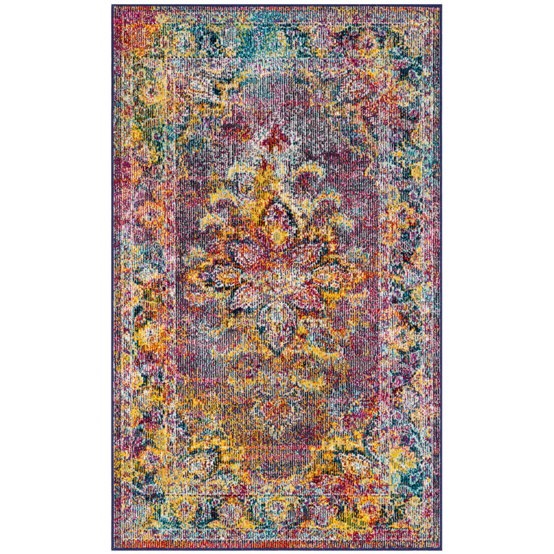 Tapis à motif oriental bleu marine / rose Mabel, Rectangle 4 pi x 6 pi