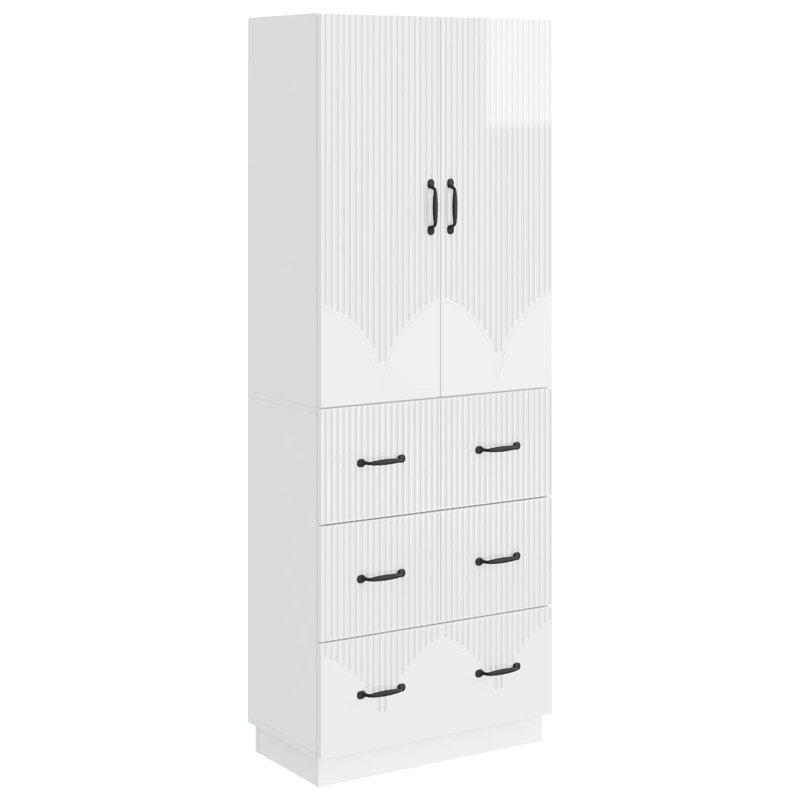  Cabinet Set 2 Pcs Engineered Wood Storage Modular Home Unit Compact, High Gloss White
