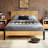 Trapeze Modern Industrial Platform Bed Frame - Light Natural Finish with Smooth Pattern Headboard & Iron Legs-1233178870