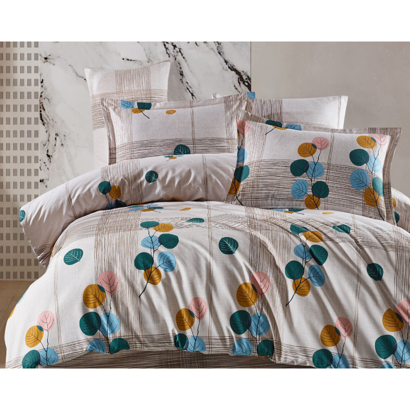 Ensemble de housse de couette 100% coton 3 pièces Jardon, Housse de couette très grand et 2 taies, Bleu