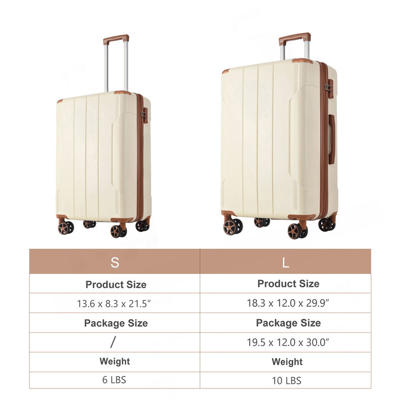 Hardshell ABS Luggage Sets 2 Piece Suitcase Set Expandable with TSA Lock Spinner Wheels for Men Women, Brown white