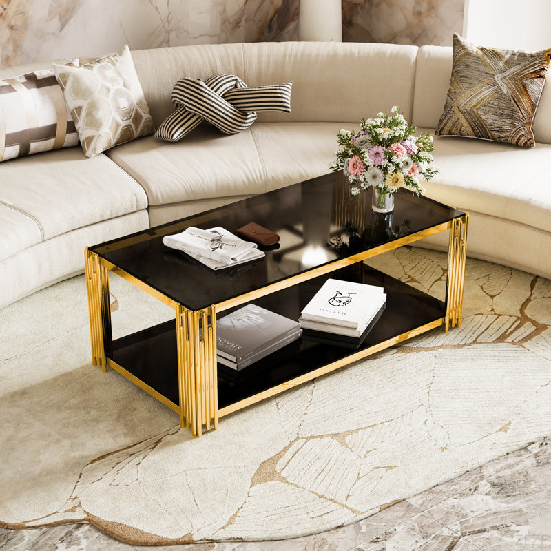 Table basse moderne rectangulaire noire, miroir, Noir