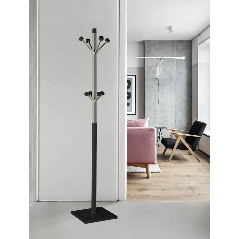 Fressia Solid Wood Freestanding 8 - Hook Coat Rack, Black