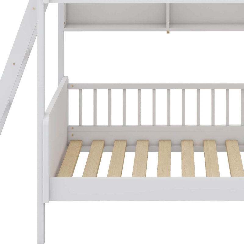 Wooden Twin Bunk Bed Equipped With Three Storage Compartments, White