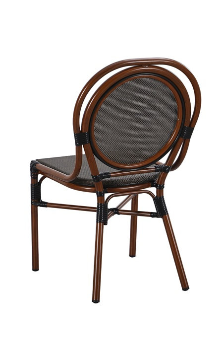 Chaise d'extérieur d'extérieur en aluminium avec tissage en polyester gris anthracite et finition noyer