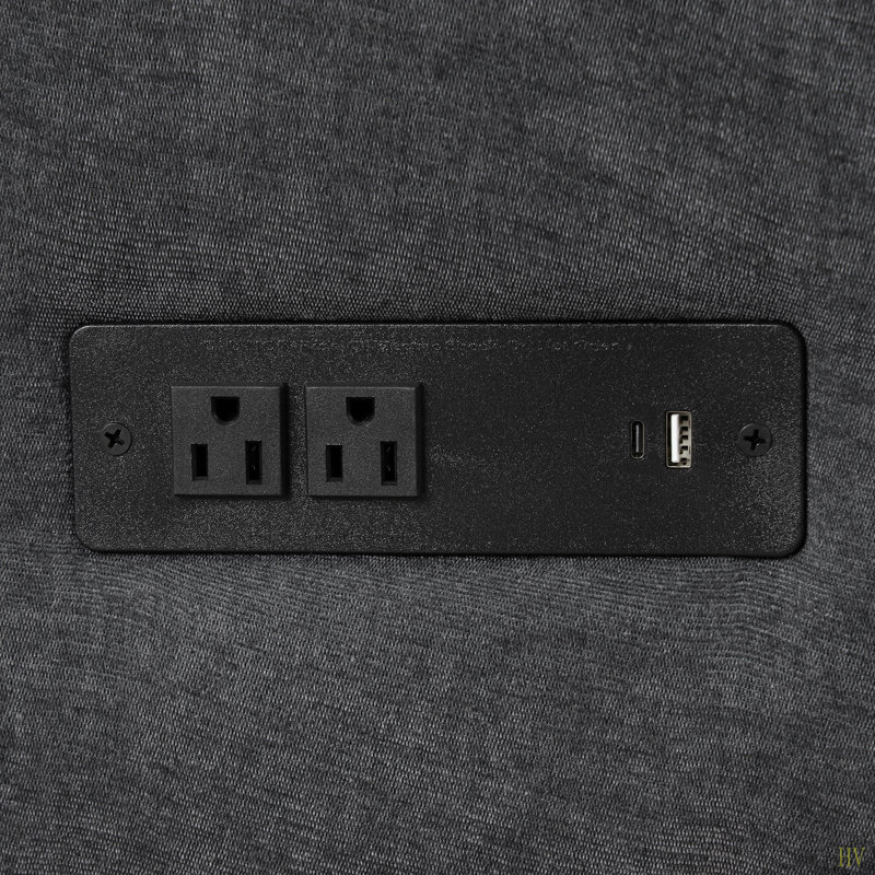 Canapé-lit convertible en L de 124,8 po avec deux coussins de dossier, deux ports USB et deux prises de courant pour le salon
