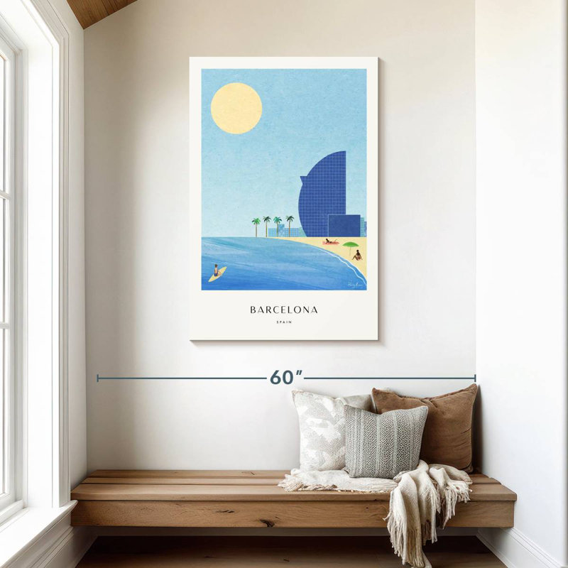 Affiche de voyage rétro Aime Barcelona Beach, H 45 po x l 30 po