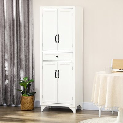 Armoire de cuisine autoportante de 170 cm de hauteur, 4 portes avec tiroir et étagères réglables, blanche, idéale pour la salle à manger - Rangement pratique et bien organisé