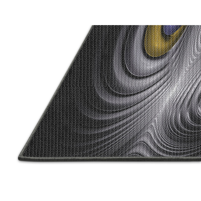 Tapis noir/gris tissé à la machine, Rectangle 8 pi x 10 pi