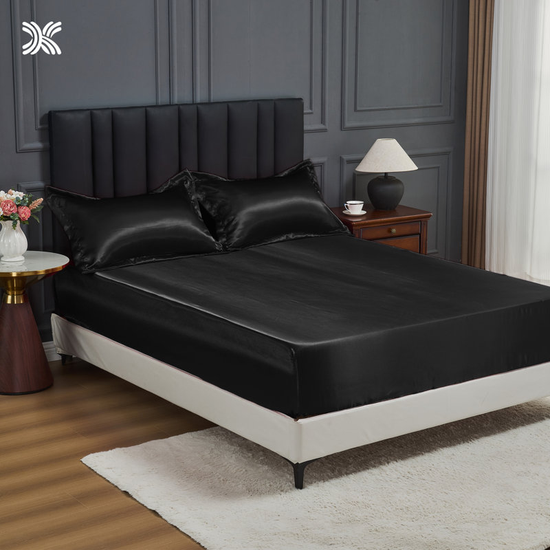 Satin Fitted Sheet Set with Pillowcases – Smooth, Breathable, Wrinkle-Resistant, Machine Washable, Easy Care, Comfortable Bedding for Adults, Hotels, Apartments, and Home Use