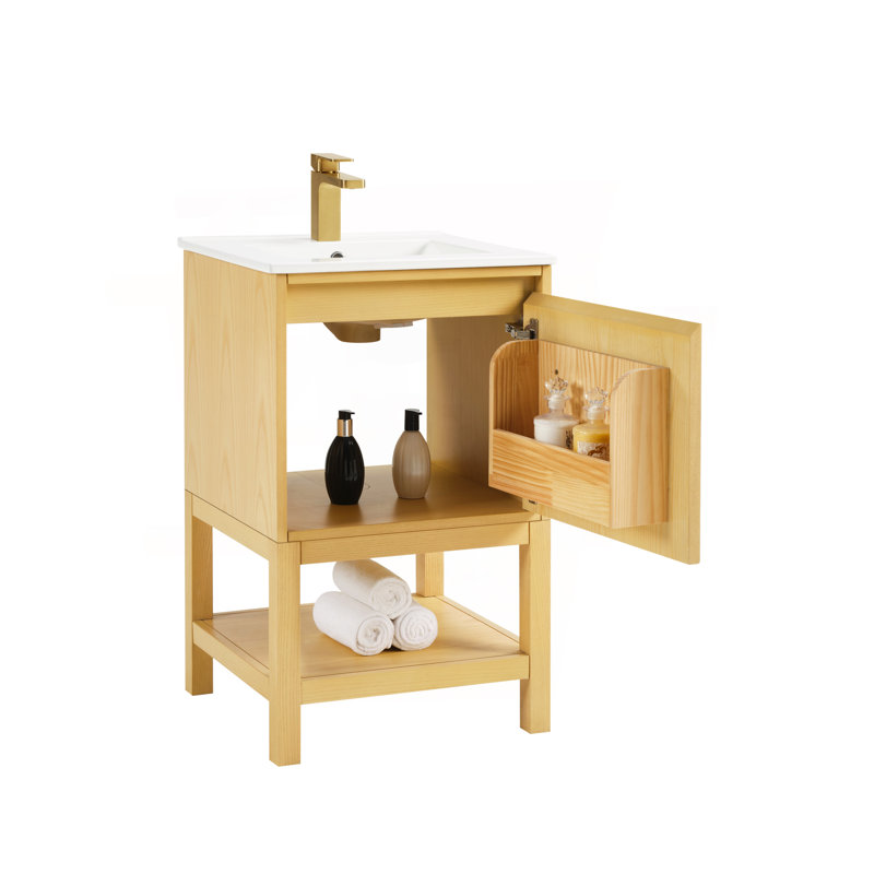 20 Inch Solid Wood Pre-Assembly Bathroom Vanity With Adjustable Shelf --Ash Wood, Natural Ash