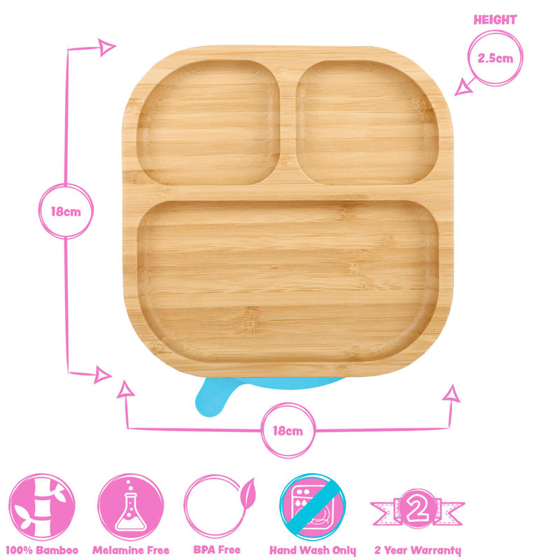 Tiny Dining - Divided Bamboo Suction Plate, Blue