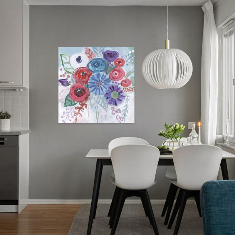 Joyaux floraux contemporains II avec art abstrait bleu, H 32 po x l 32 po
