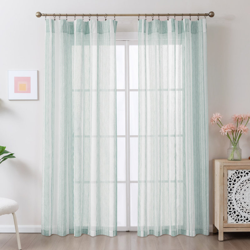 Paire de rideaux transparents avec passe-tringle Farmhouse, L 52 po x H 108 po, Turquoise