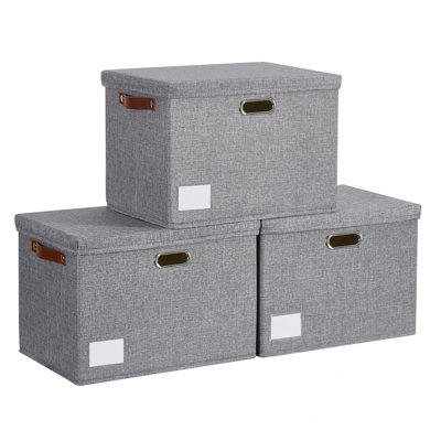 Ensemble de 3 boîtes de rangement en tissu de 17 po avec couvercles pour la maison, placard, gris