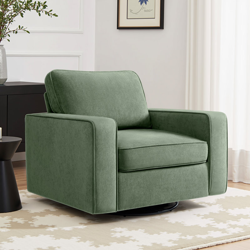 36.2" Wide Upholstered Swivel Accent Armchair, Olive