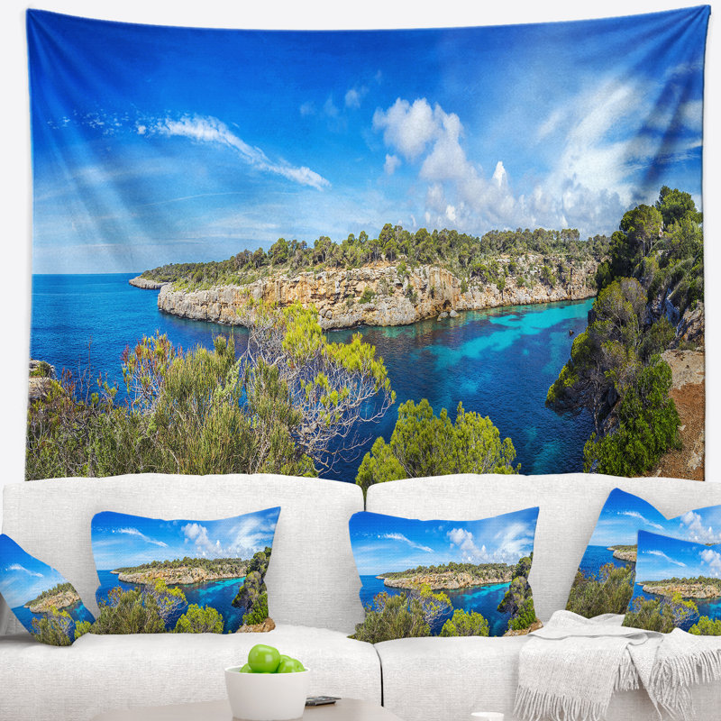 Seascape célèbre cove de cala pi mallorca tapisserie, H 32 po x l 39 po