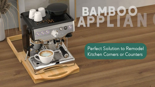 FabSix Bamboo Kitchen Appliance Slider for Counter - Small Appliance Slider - Under Cabinet Sliding Tray for Coffee Maker, Appliance sliders.