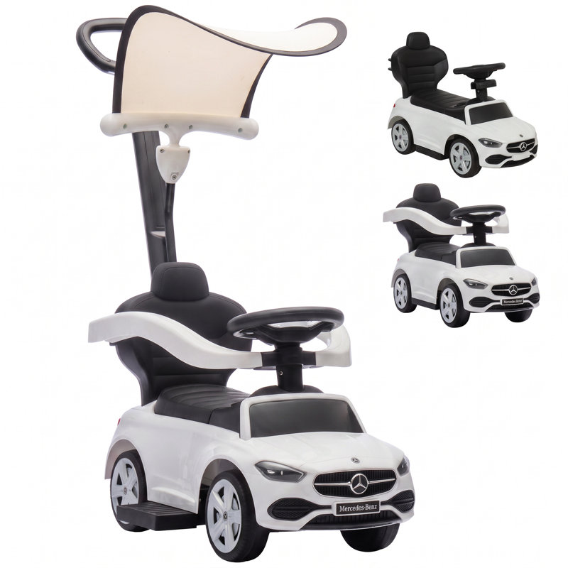HOMCOM 4 in 1 Licensed Mercedes-Benz Ride on Push Car with Canopy, White