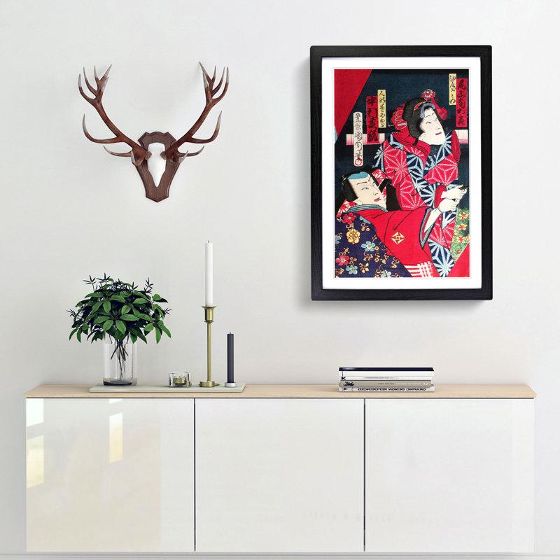 Portrait of Two Actors by Toyohara Kunichika - Framed Print, Black Framed, 48cm H x 36cm W x 2cm D