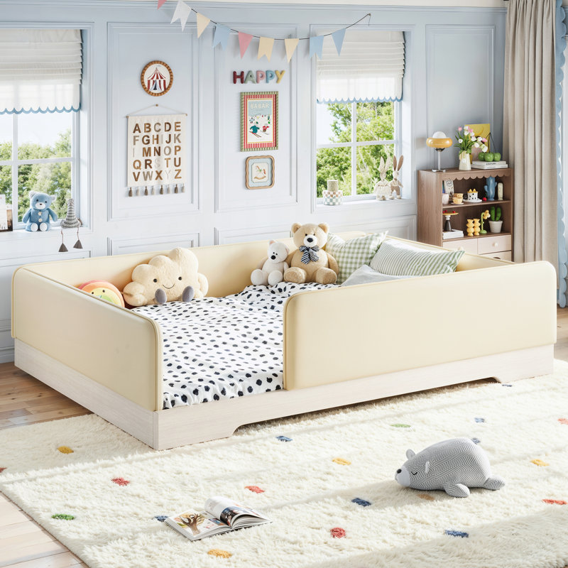 Grand lit de plancher tapissier, Beige, Grand lit