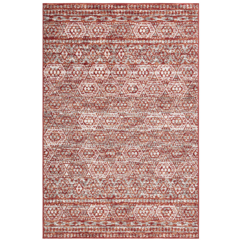 Tapis en polypropylène tissé à la machine Southwestern - Rouille / ivoire / gris, Tapis de couloir 2 pi 2 po x 8 pi