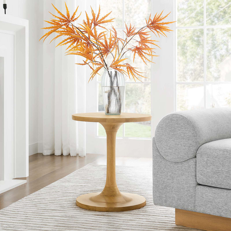 Lina 18" Round Oak Wood Pedestal Side Table