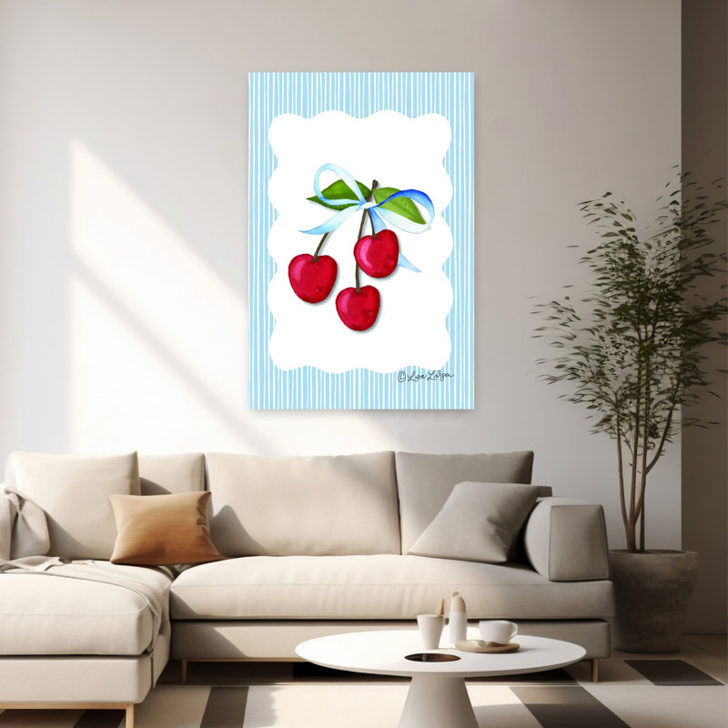 Art mural contemporain fantaisie cerise, H 60 po x l 40 po