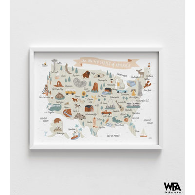 The United States Of America Map Print, Framed USA Map Wall Art, USA Wall Art, Modern Map Print, Geographical Art Prints, Framed Wall Art
