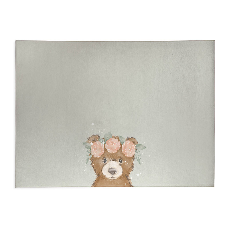 Bearly Kids Play Mat, Rectangle 5' x 7', Sage/Brown/Pink
