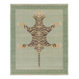 Rug & Kilim’S Distressed Tiger Rug In Green With Beige And Brown Pictorial