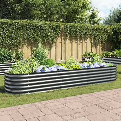 Pietrzak vidaXL Garden Raised Bed Galvanized Steel, Garden Planter for Flowers and Planters, Raised Flower Bed, Weather-resistant