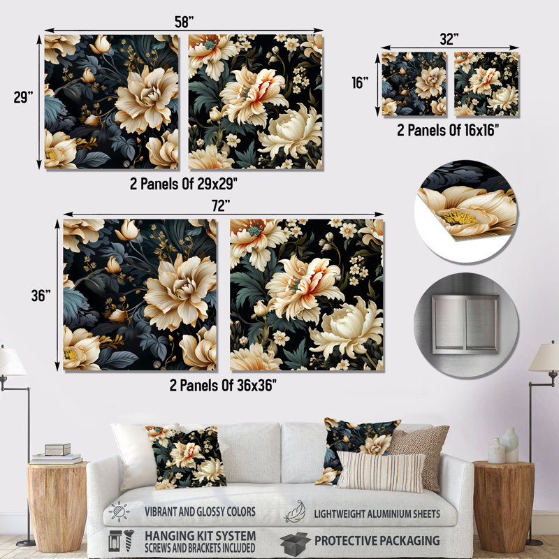 Grateron - Floral Metal Wall Decor Square Set Of 2, 29" H x 58" W