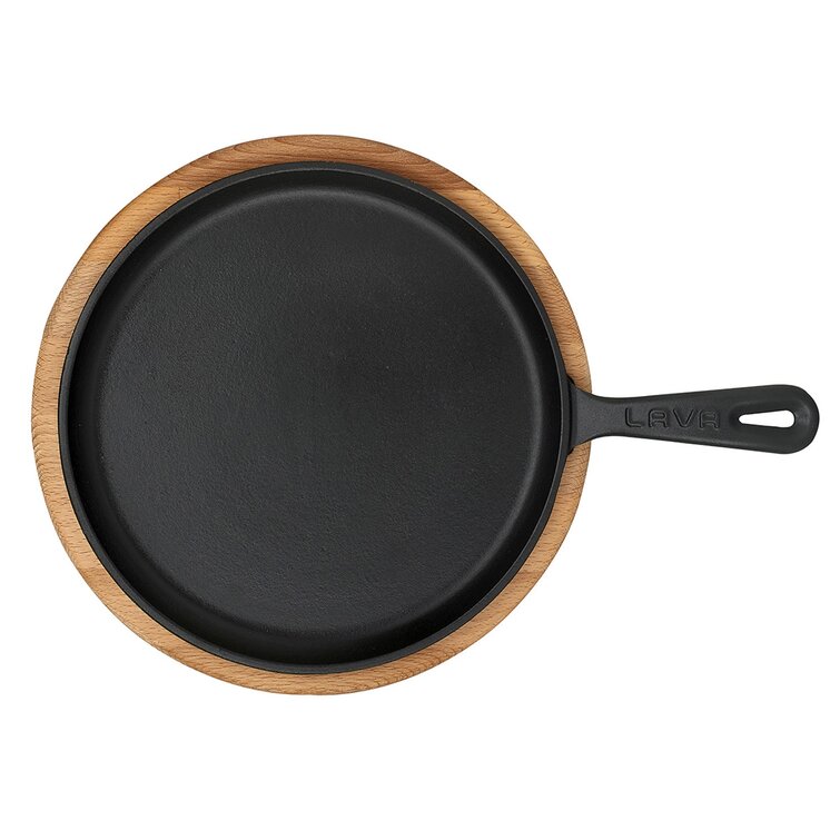 Lava Enameled Cast Iron Pizza Pan-Crepe and Pancake Pan 10 inch-with Beechwood Service Platter Lava Cast Iron