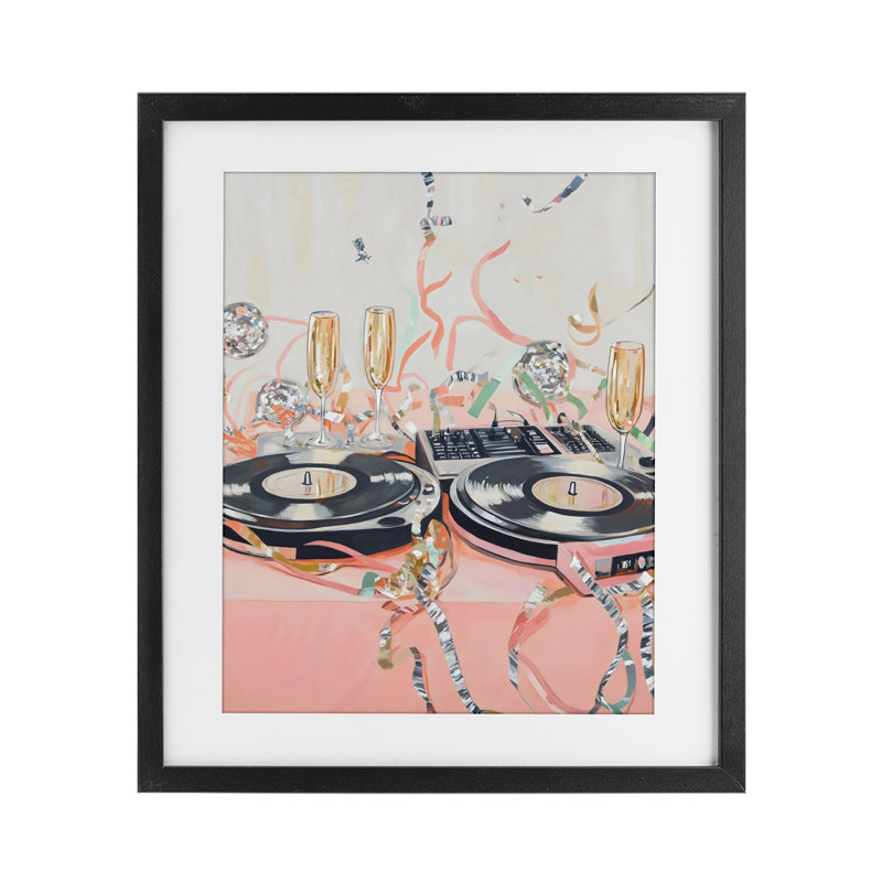 Reproduction sous verre de plateau tournant rétro et fête de champagne, design par The Prints Vibe, 21 x 17