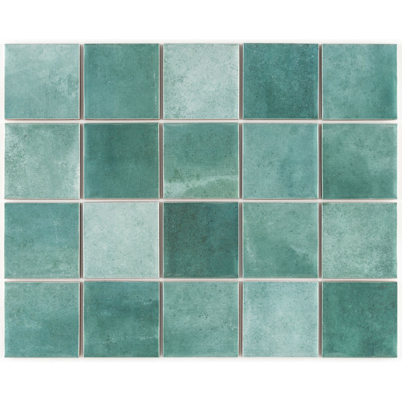 Aura 3" X 3" Ceramic Mosaic Wall Tile, Green