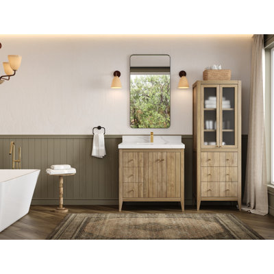 Atlanta Teak Wood 36 In. W X 22 In. D Center Sink Bathroom Vanity In Light Graywashed With 2 In. Venatino Quartz