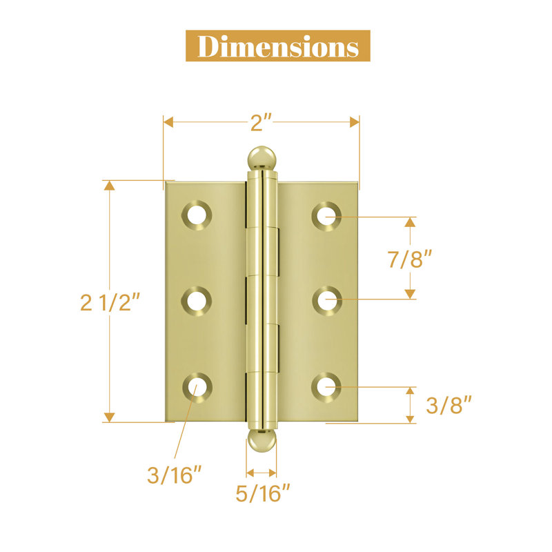 2.5'' x 2'' Butt Bearing Hinge, Polished Brass